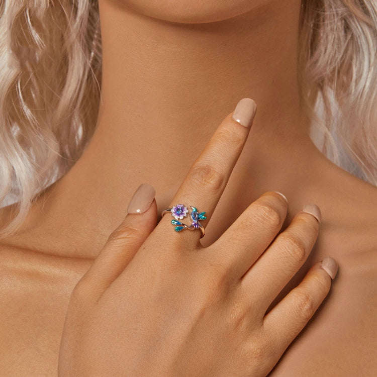 S925 Sterling Silver Bird Flower Opening Adjustable Ring(BSR536-E)