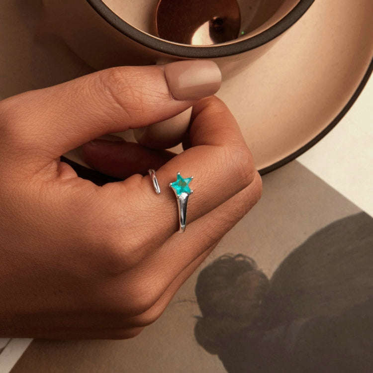 S925 Sterling Silver Platinum-plated Meteor Opening Adjustable Women Ring(BSR535-E)
