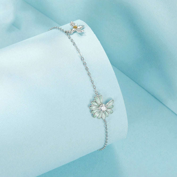 S925 Sterling Silver Platinum-plated Bee Daisy Women Bracelet(SCB270)