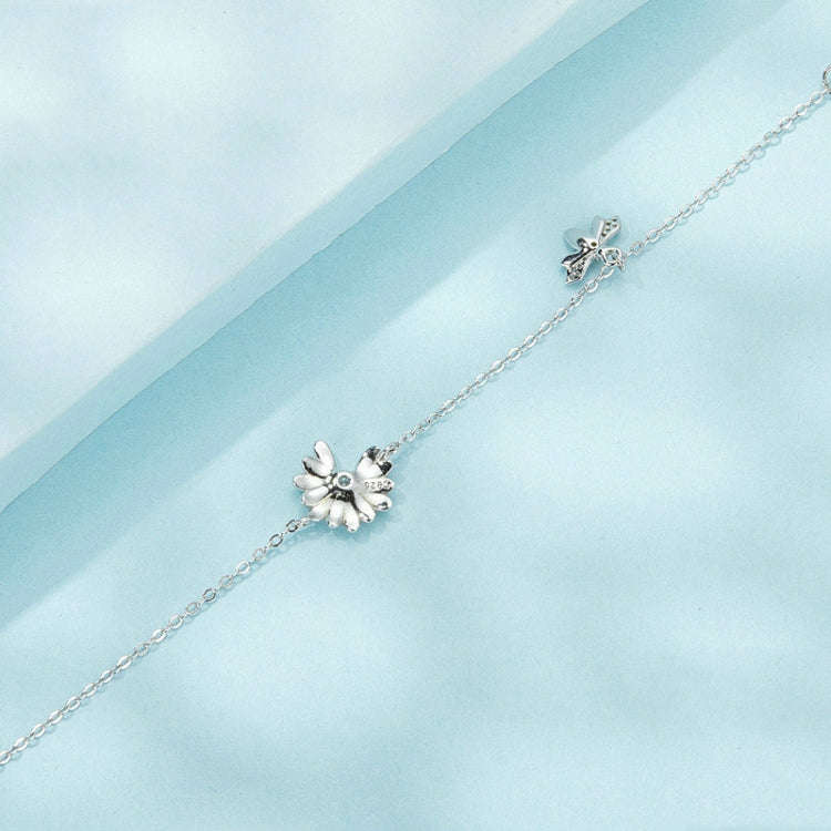 S925 Sterling Silver Platinum-plated Bee Daisy Women Bracelet(SCB270)