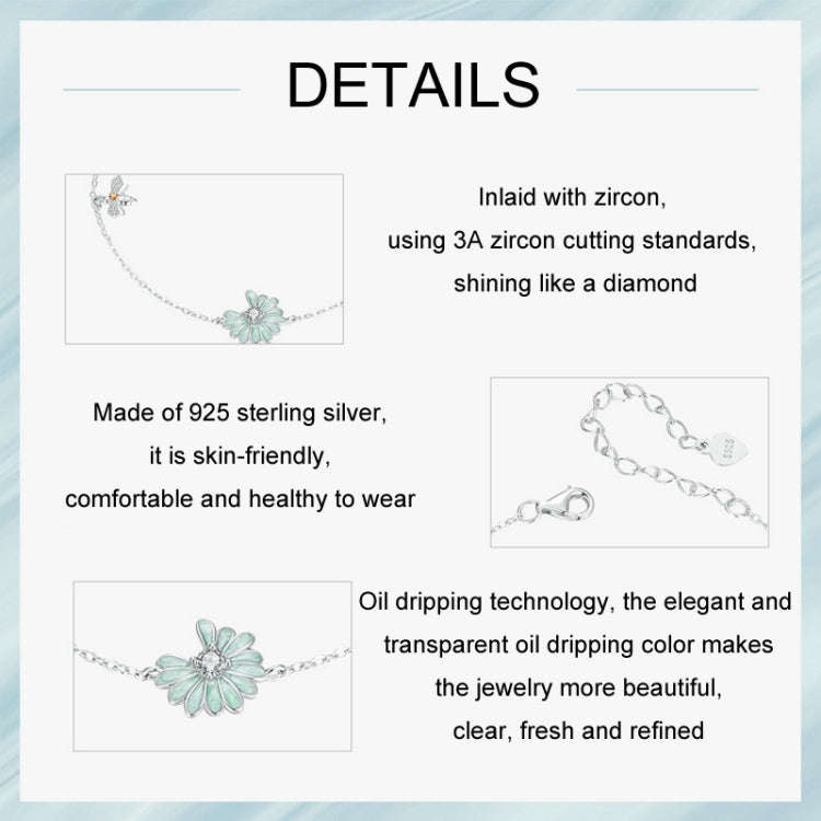 S925 Sterling Silver Platinum-plated Bee Daisy Women Bracelet(SCB270)
