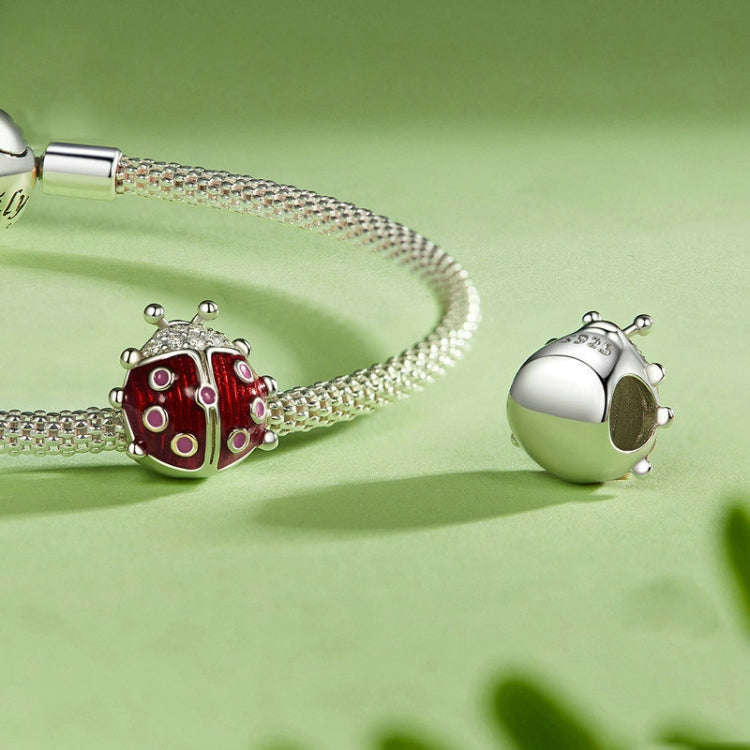 S925 Sterling Silver Zircon Luminous Seven-star Ladybug Silicone DIY Beads(SCC2735)