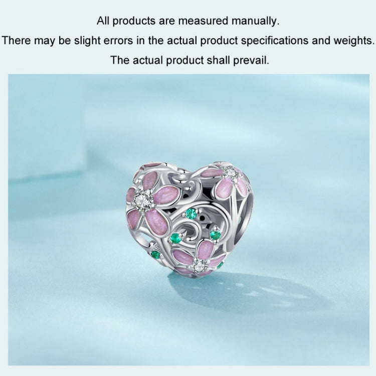 S925 Sterling Silver Platinum-plated Zircon Heart-shaped Flower Vine DIY Beads(SCC2739)