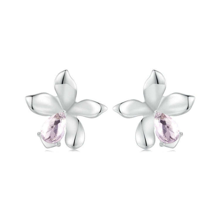 S925 Sterling Silver Platinum Plated Flower Earrings For Women(SCE1723)
