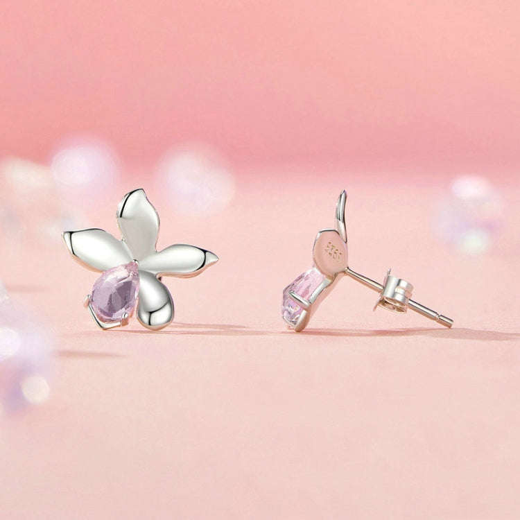 S925 Sterling Silver Platinum Plated Flower Earrings For Women(SCE1723)