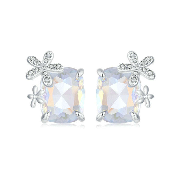 S925 Sterling Silver Platinum-plated Dream Flower Large Main Stone Earrings(SCE1724)