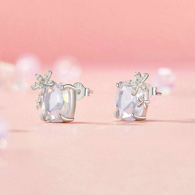 S925 Sterling Silver Platinum-plated Dream Flower Large Main Stone Earrings(SCE1724)