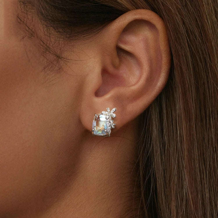 S925 Sterling Silver Platinum-plated Dream Flower Large Main Stone Earrings(SCE1724)