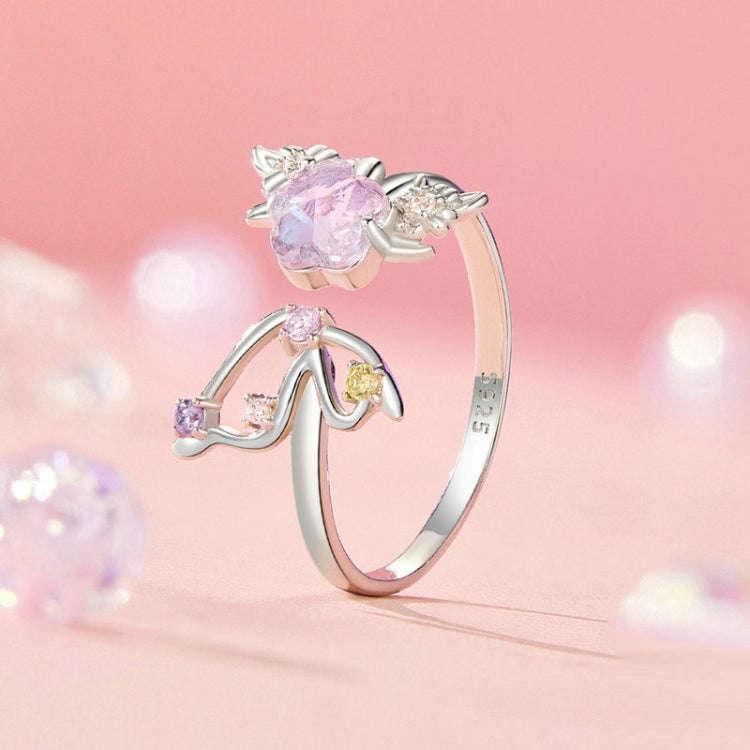 S925 Sterling Silver Platinum Plated Flower Butterfly Adjustable Ring(SCR1011-E)