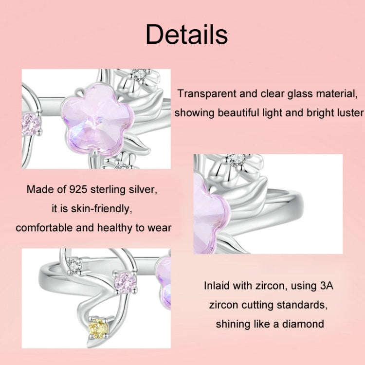 S925 Sterling Silver Platinum Plated Flower Butterfly Adjustable Ring(SCR1011-E)