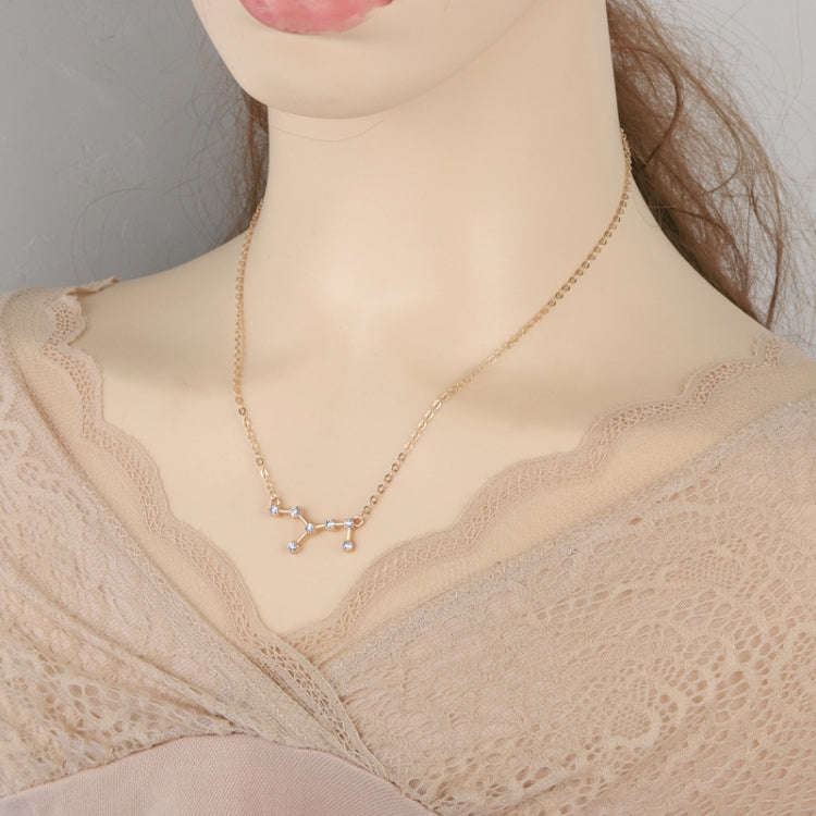 12 Zodiac Signs With Diamonds Necklace Card Rhinestones Collarbone Chain Pendant, Style: Aquarius...