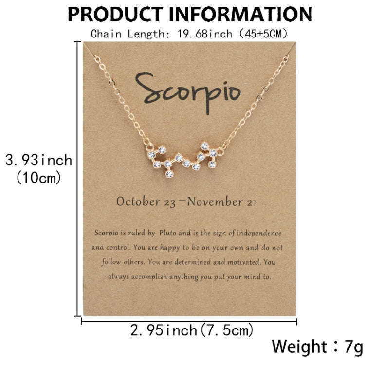 12 Zodiac Signs With Diamonds Necklace Card Rhinestones Collarbone Chain Pendant, Style: Aquarius...
