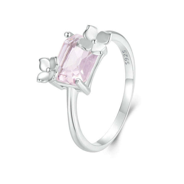 S925 Sterling Silver Main Stone Flower Sparkling Ring, Size: No. 7(SCR1012)