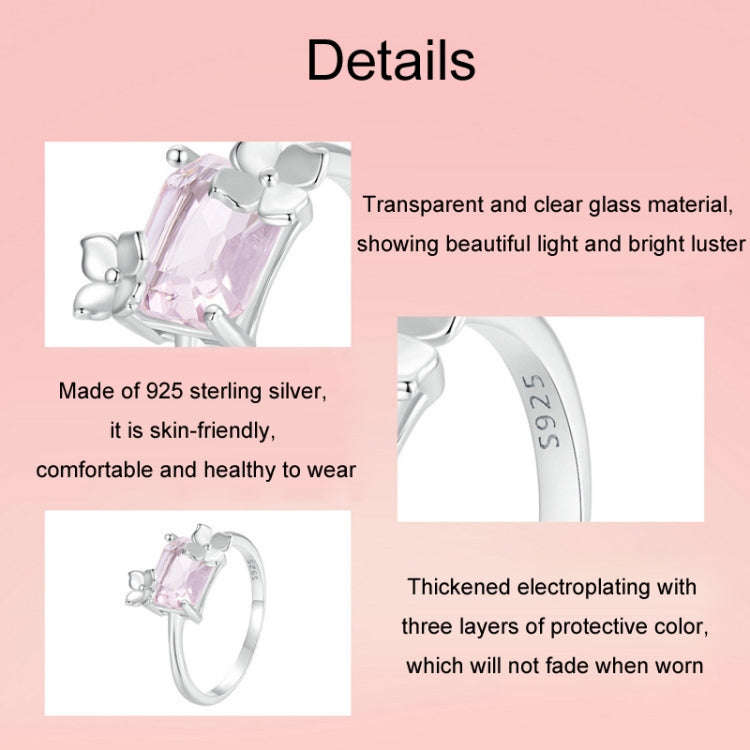 S925 Sterling Silver Main Stone Flower Sparkling Ring, Size: No. 8(SCR1012)