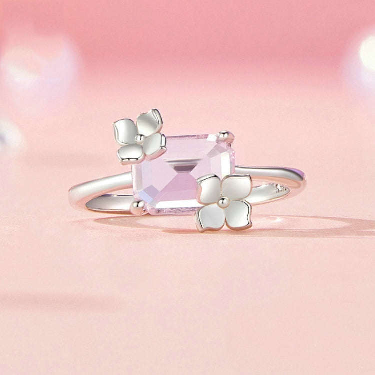 S925 Sterling Silver Main Stone Flower Sparkling Ring, Size: No. 8(SCR1012)