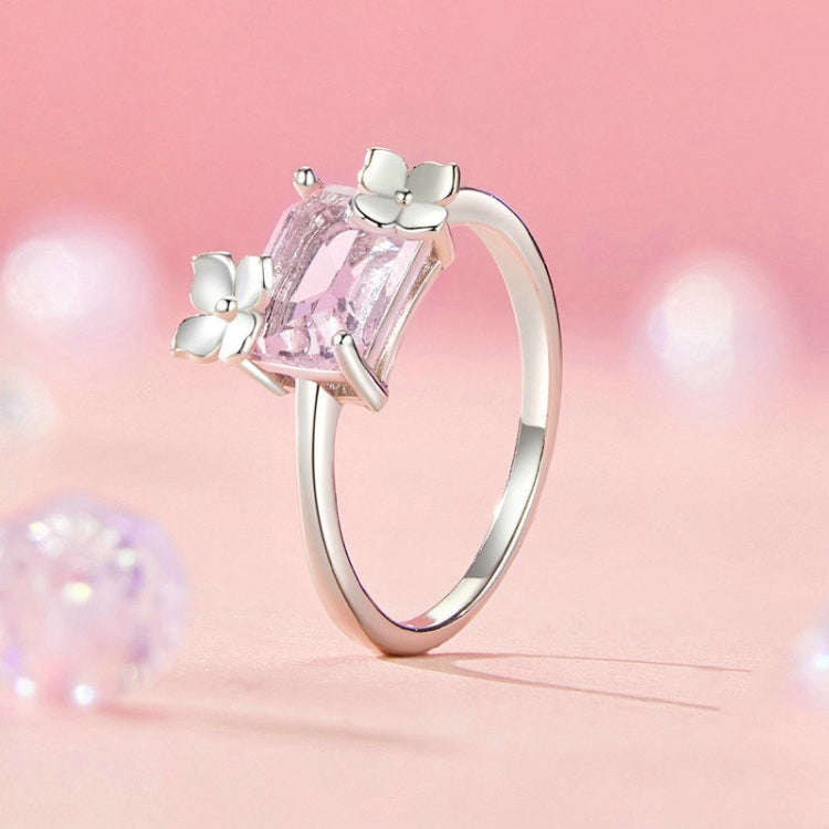 S925 Sterling Silver Main Stone Flower Sparkling Ring, Size: No. 8(SCR1012)