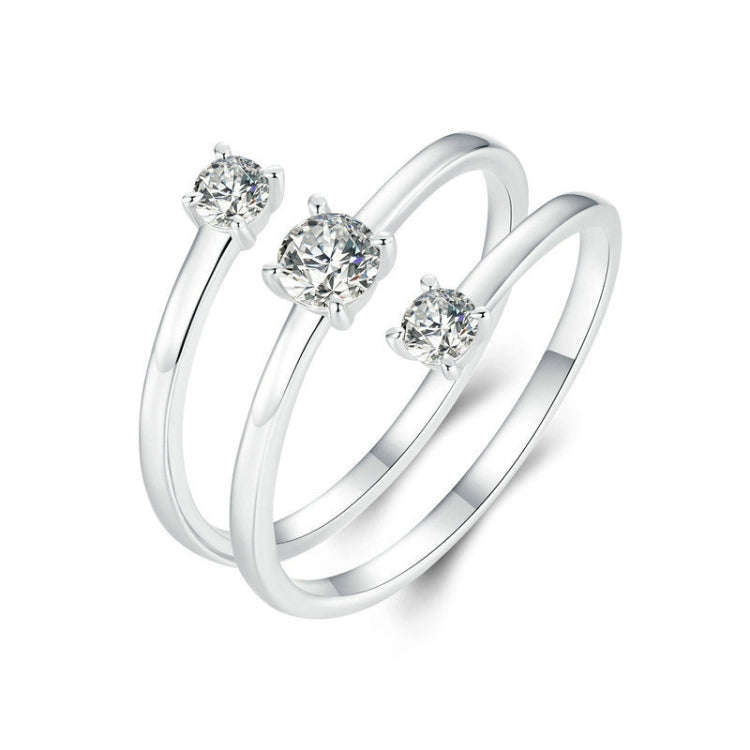 S925 Sterling Silver  Sparkling Zircon Wrap Open Adjustable Ring(BSR532-E)
