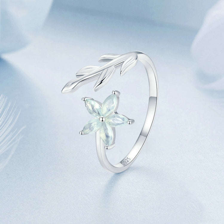 S925 Sterling Silver Platinum Plated Fresh Flower Opening Adjustable Ring(BSR533-E)