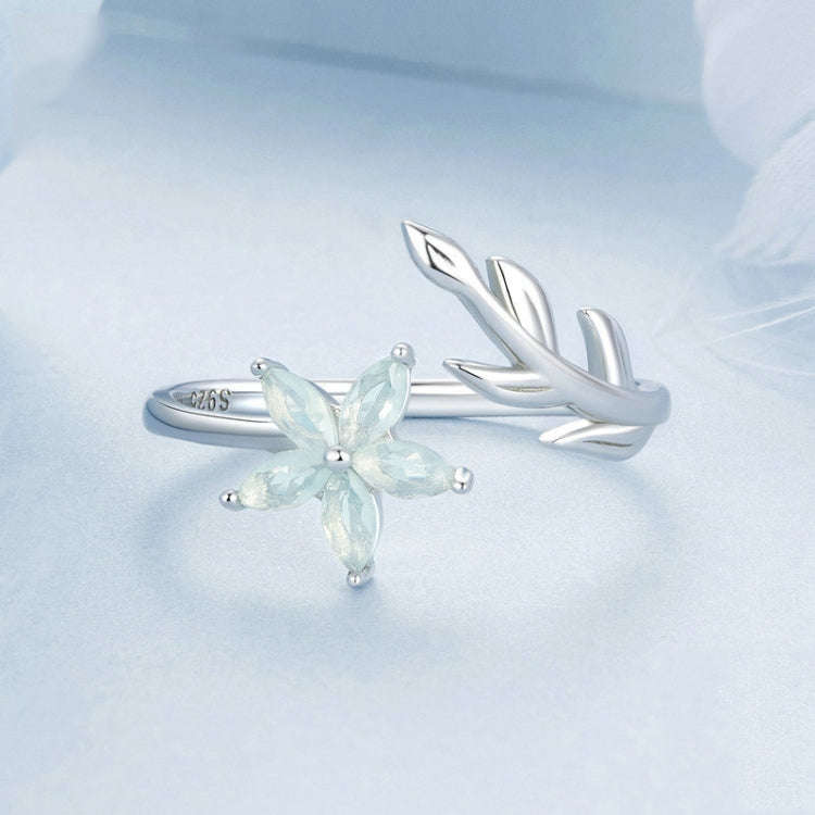 S925 Sterling Silver Platinum Plated Fresh Flower Opening Adjustable Ring(BSR533-E)