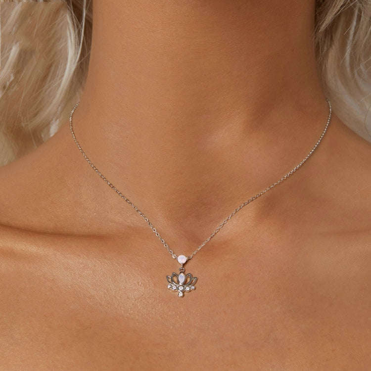 S925 Sterling Silver Platinum Plated Lotus Flower Necklace for Women(SCN520)