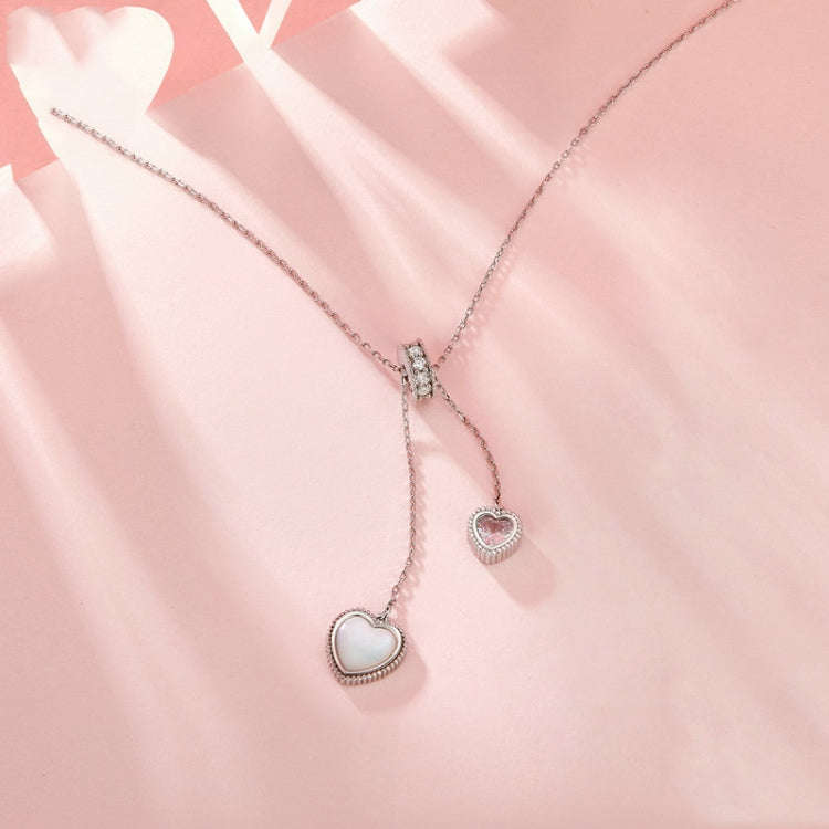S925 Sterling Silver White Shell Love Y-shaped Valentine Day Necklace(BSN372)