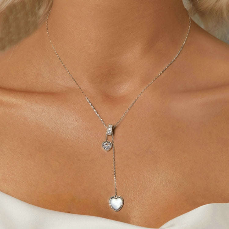 S925 Sterling Silver White Shell Love Y-shaped Valentine Day Necklace(BSN372)