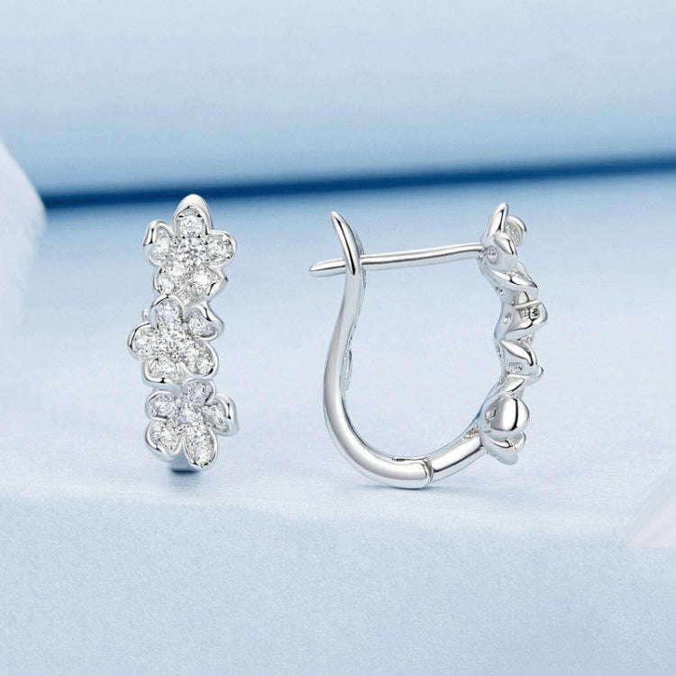 S925 Sterling Silver Flower Zircon Earrings(BSE982)