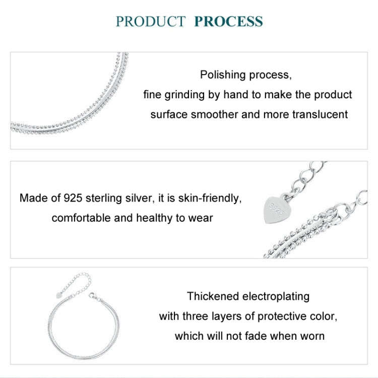 S925 Sterling Silver Platinum-plated Women Three-layer Thin Bracelet(BSB164)