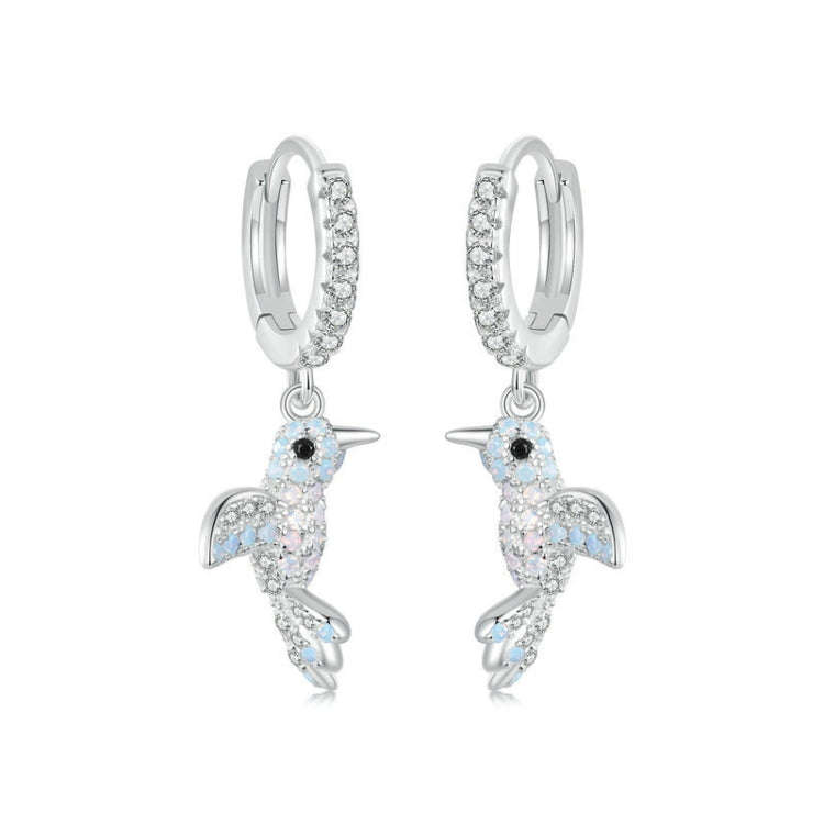 S925 Sterling Silver Platinum Plated Opal Studded Bird Earrings for Women(BSE991)