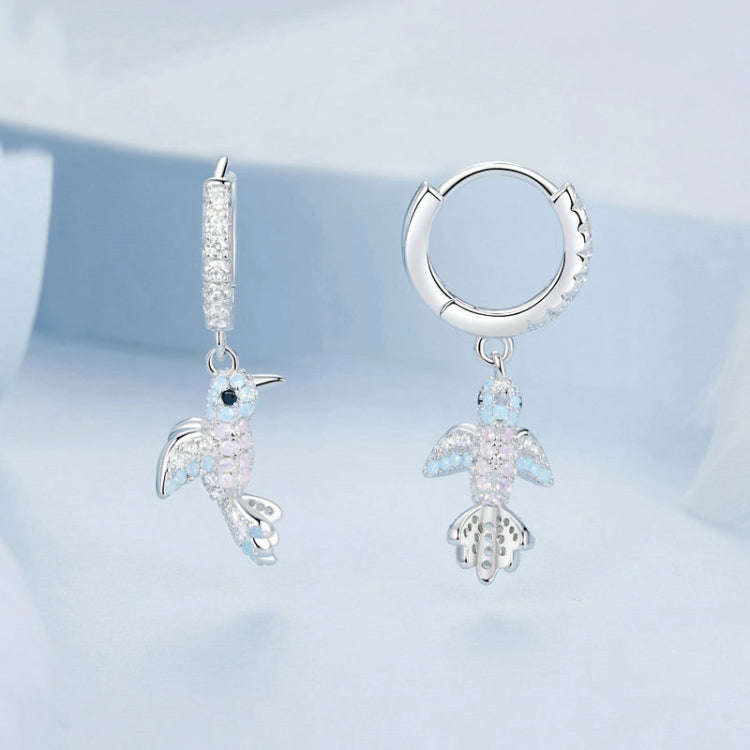 S925 Sterling Silver Platinum Plated Opal Studded Bird Earrings for Women(BSE991)