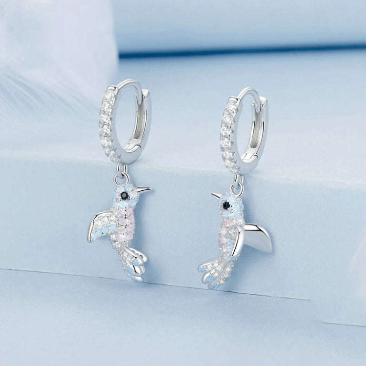 S925 Sterling Silver Platinum Plated Opal Studded Bird Earrings for Women(BSE991)