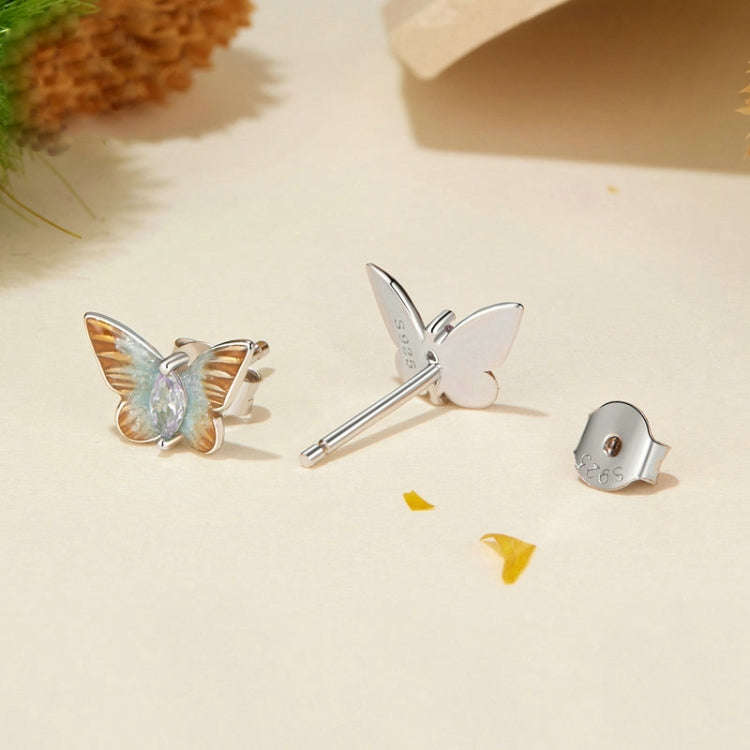 S925 Sterling Silver Platinum Plated Gradient Enamel Butterfly Earrings(BSE993)