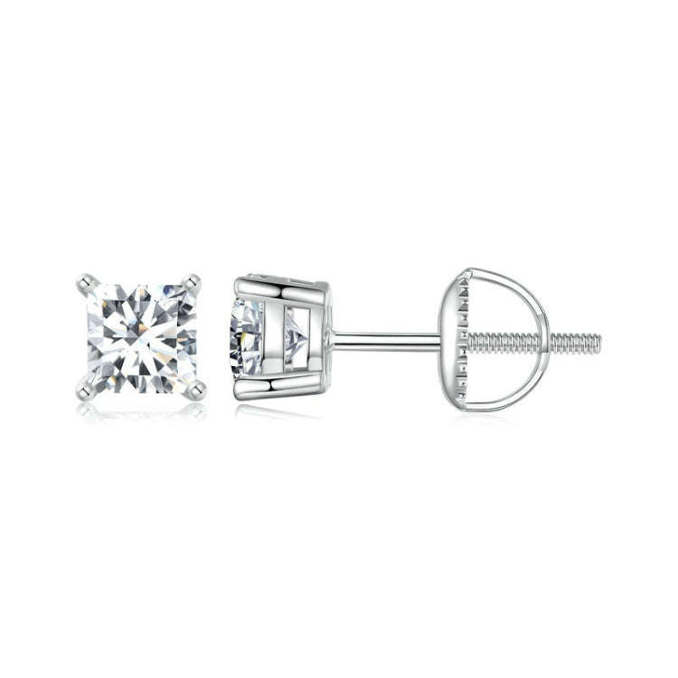 S925 Sterling Silver Platinum-plated Sparkling Square Moissanite Princess Earrings, Size: L