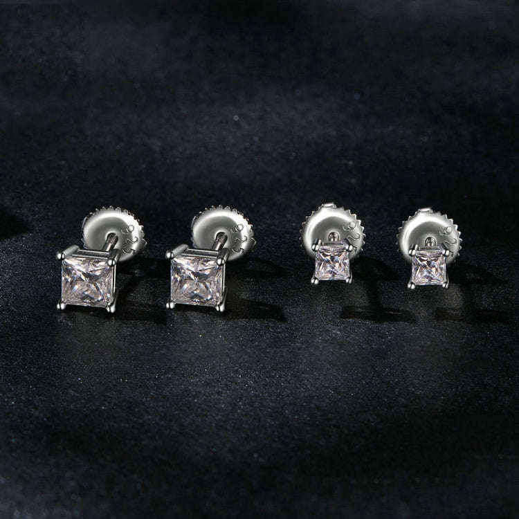 S925 Sterling Silver Platinum-plated Sparkling Square Moissanite Princess Earrings, Size: L