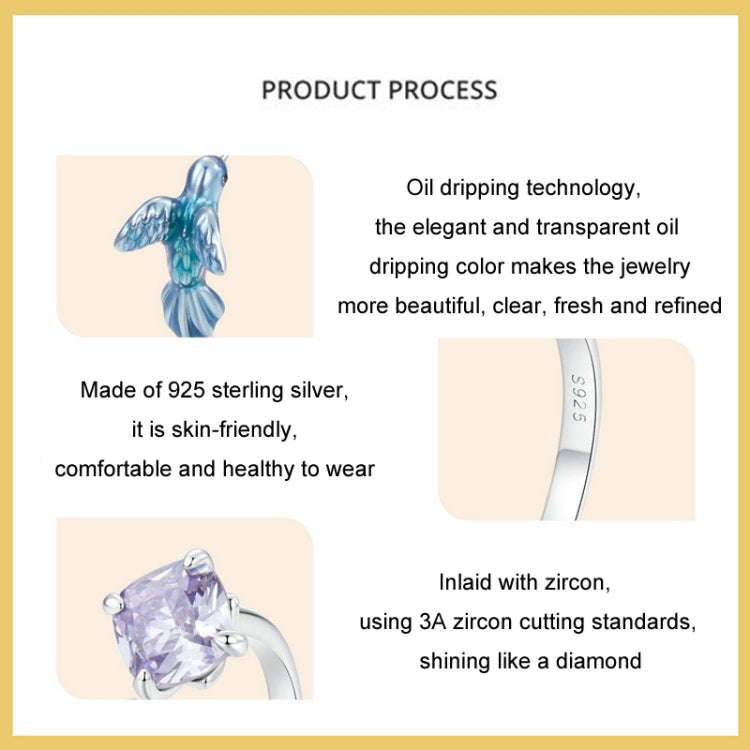 S925 Sterling Silver Platinum-plated Smart Kingfisher Petals Adjustable Open Ring(BSR540-E)