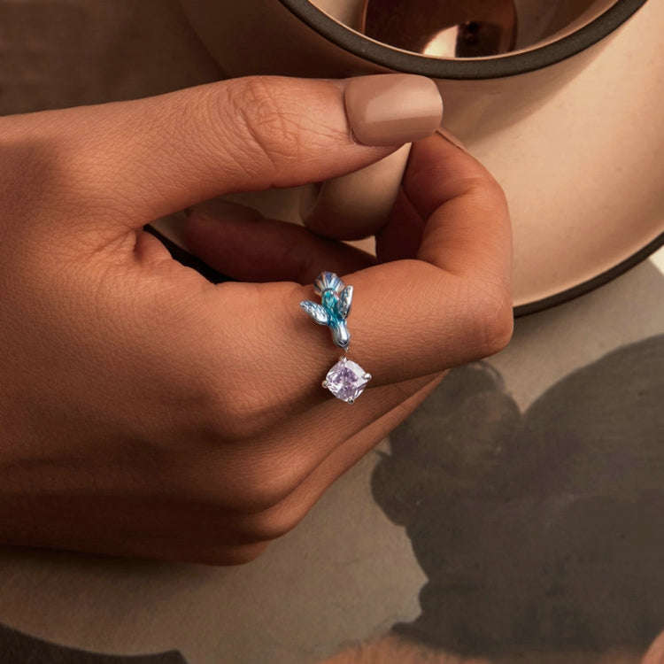 S925 Sterling Silver Platinum-plated Smart Kingfisher Petals Adjustable Open Ring(BSR540-E)