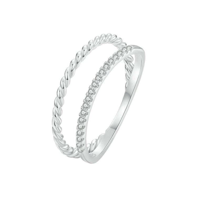 S925 Sterling Silver Platinum Plated Twist Double Layer Ring(No.8)