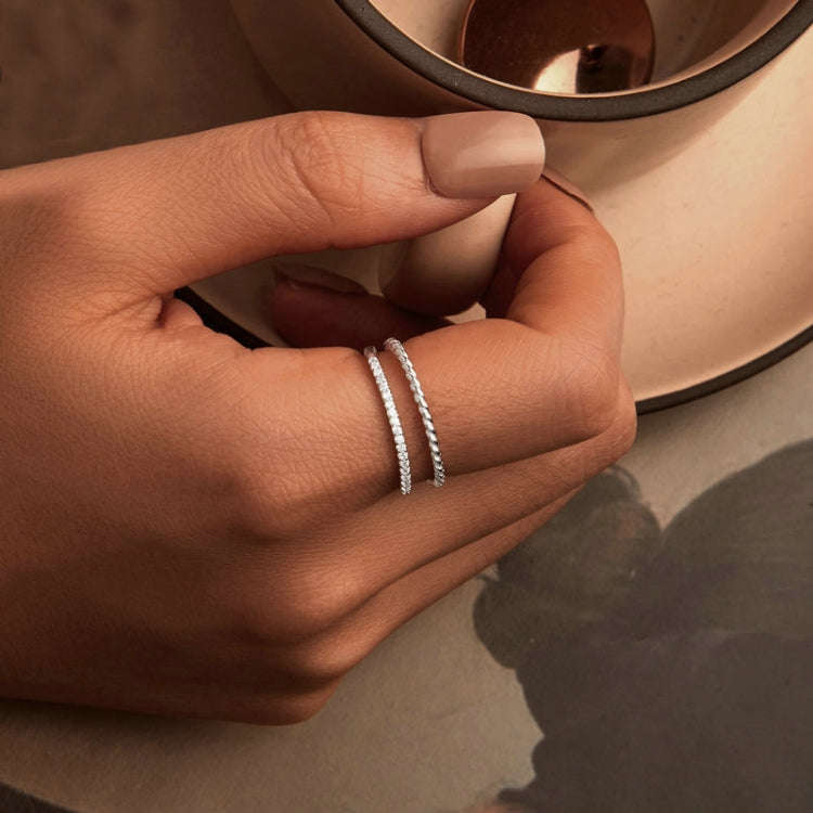 S925 Sterling Silver Platinum Plated Twist Double Layer Ring(No.8)