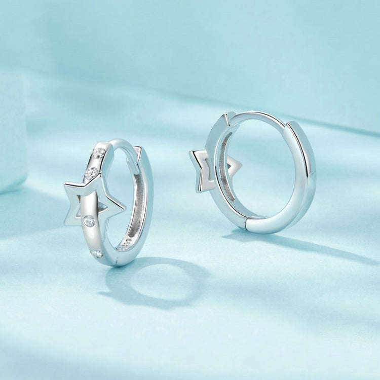 S925 Sterling Silver Platinum-Plated Punk Style Belt Five-Pointed Star Ear Buckle(SCE1726)