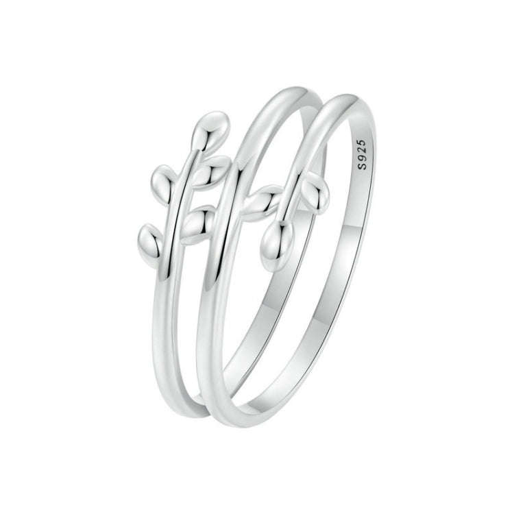 S925 Sterling Silver Oxidized Multi-layered Leaf Ring, Size: No.7(SCR755)