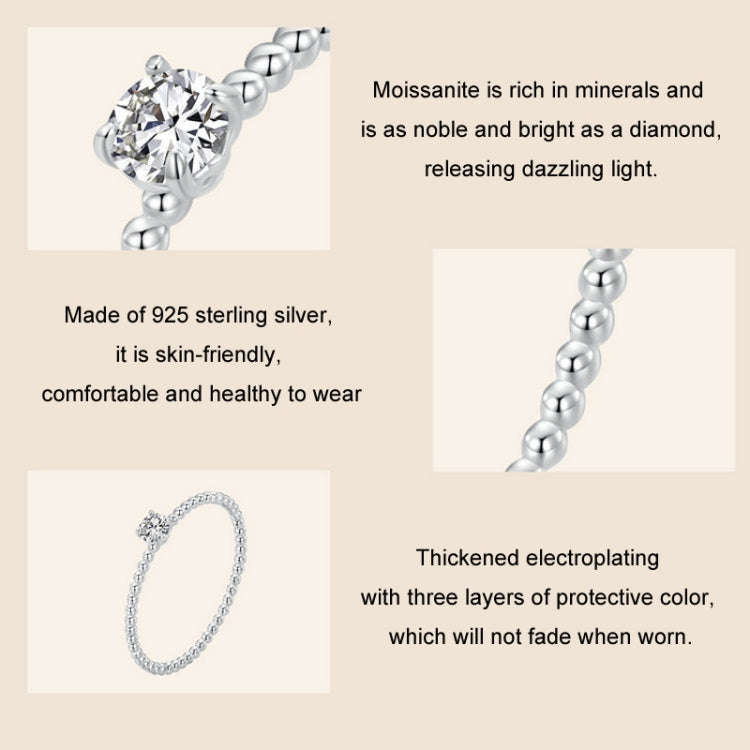S925 Sterling Silver Platinum Bead Hoop Moissanite Stacking Ring, Size: No.7(MSR046)