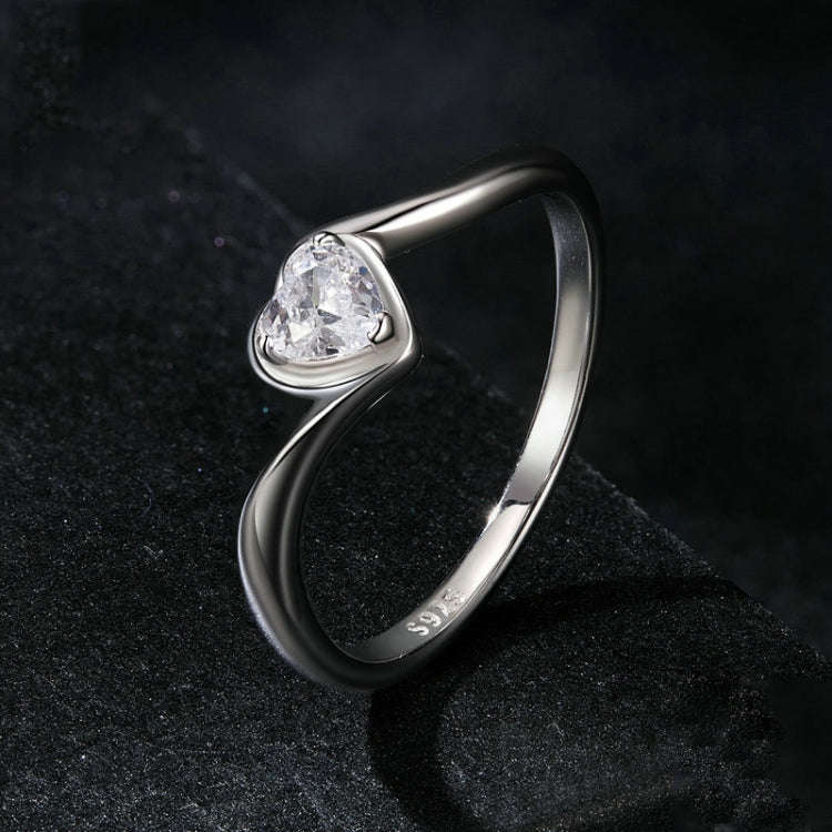 S925 Sterling Silver Platinum Plated Love Moissanite Ring, Size: No.8(MSR047)