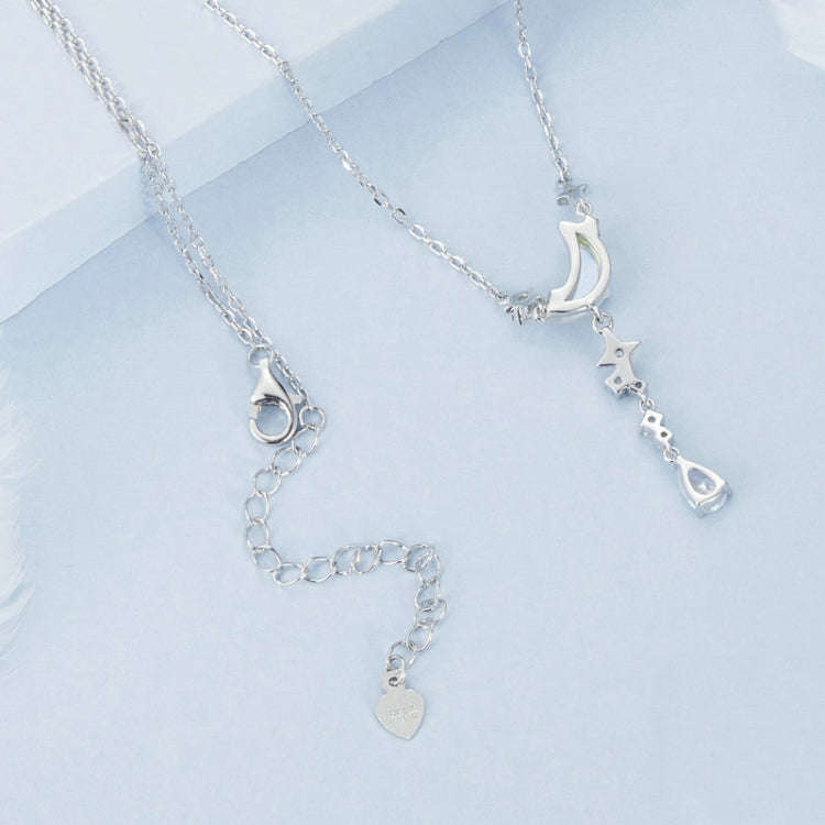 S925 Sterling Silver Platinum Plated Moonfall Star River Tassel Necklace(BSN380)