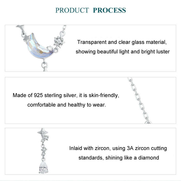 S925 Sterling Silver Platinum Plated Moonfall Star River Tassel Necklace(BSN380)
