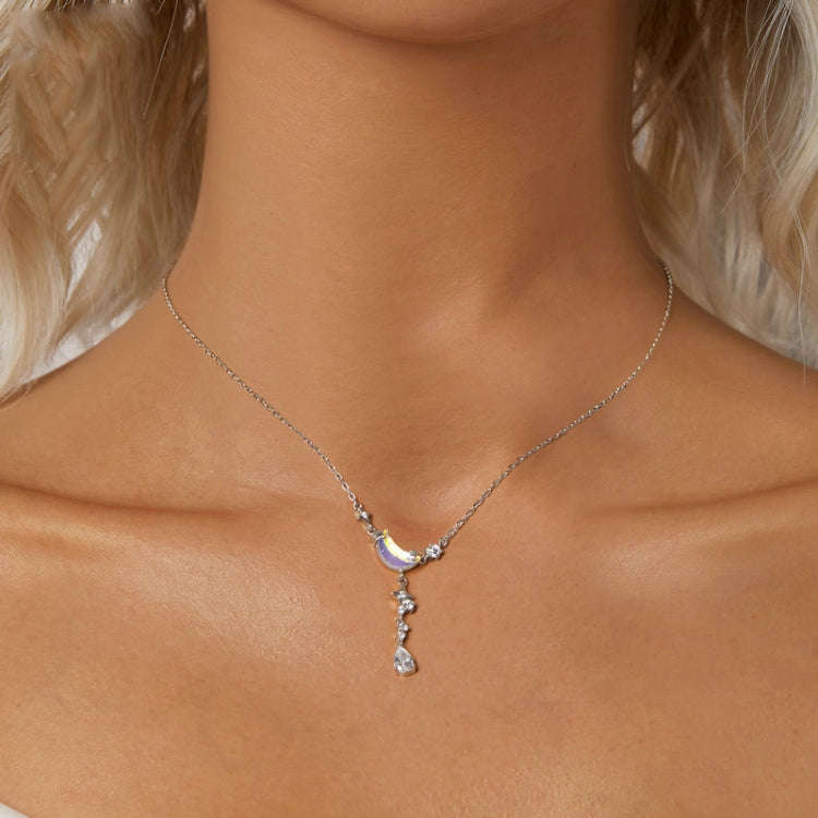 S925 Sterling Silver Platinum Plated Moonfall Star River Tassel Necklace(BSN380)