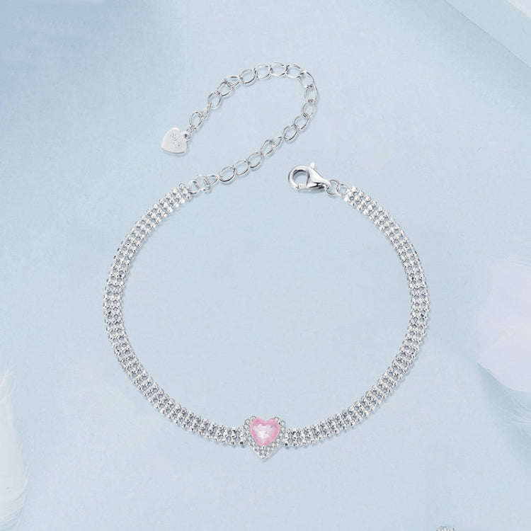 S925 Sterling Silver Plated White Gold Zirconia Ice Flower Love Bracelet(BSB167)