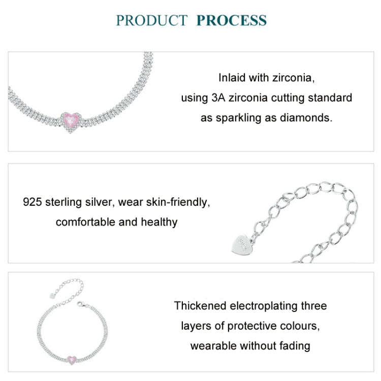 S925 Sterling Silver Plated White Gold Zirconia Ice Flower Love Bracelet(BSB167)