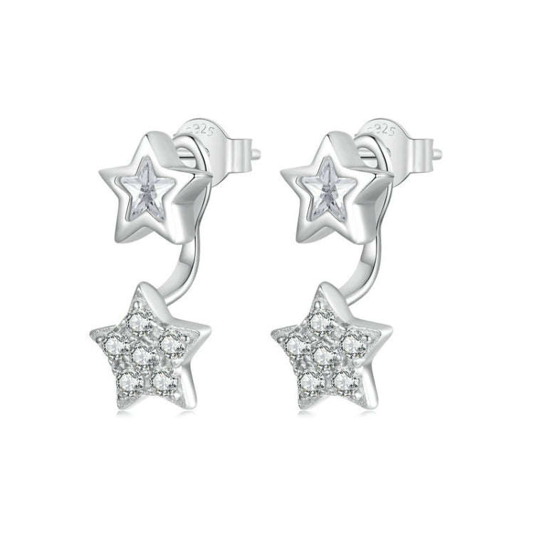 S925 Sterling Silver Platinum Plated Five-pointed Star Earrings(BSE996)