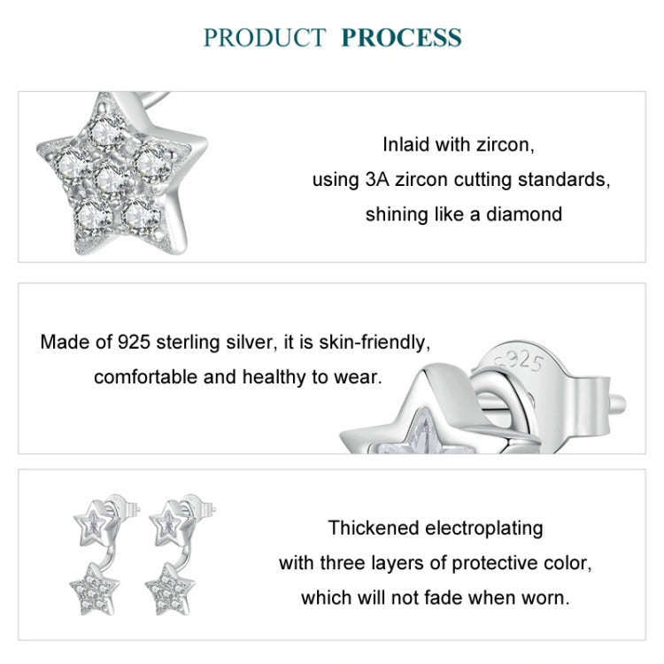 S925 Sterling Silver Platinum Plated Five-pointed Star Earrings(BSE996)