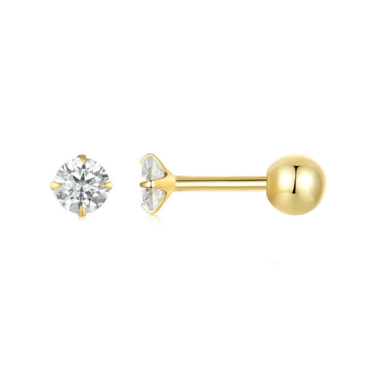 S925 Sterling Silver Platinum Plated Zircon Stud Earrings Jewelry, Color: Gold White Zirconia M